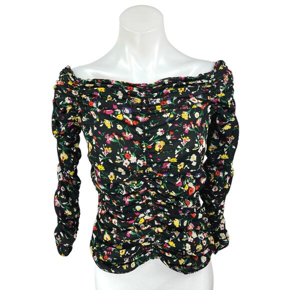 Zara Women's Multicolor Floral Off The Shoulder Long Sleeve Blouse Top Size S - Picture 3 of 6